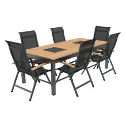 OUTLIV. Alpha Gartenmöbel-Set 7-tlg. Tisch 220x100cm Anthrazit/Schwarz