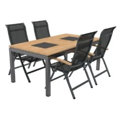 OUTLIV. Alpha Gartenmöbel-Set 5-tlg. Ausziehtisch 180/240x100cm Anthrazit/Schwarz