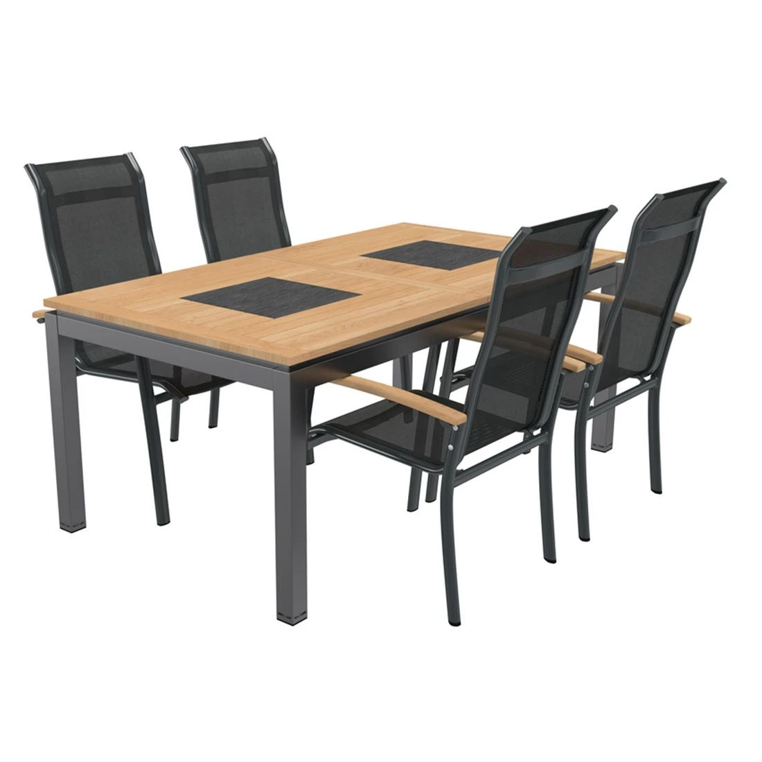 OUTLIV. Alpha Gartenmöbelset 5-teilig Stapelsessel mit Linz Ausziehtisch 180/240x100 cm Anthrazit/Schwarz OUTLIV. Alpha Gartenmöbelset 5-teilig Stapelsessel Mit Linz Ausziehtisch 180/240x100 Cm Anthrazit/Schwarz -Outliv 1173384 1