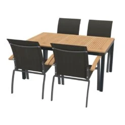 OUTLIV. Davos Gartenmöbelset 5-teilig Stapelsessel Mit Alpha Ausziehtisch 150/210x90 Cm Anthrazit/Grau -Outliv 1173637 3