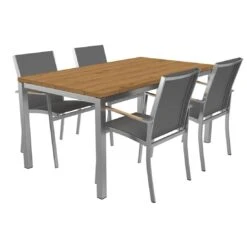 OUTLIV. Oviedo Gartenmöbelset 5-teilig Stapelsessel Mit Rimini Tisch 160x90 Cm Edelstahl/Schwarz-Silber