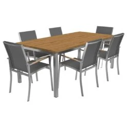 OUTLIV. Oviedo Gartenmöbelset 7-teilig Stapelsessel Mit Rimini Tisch 200x100 Cm Edelstahl/Schwarz-Silber