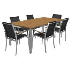 OUTLIV. Oviedo Gartenmöbelset 7-teilig Stapelsessel Mit Rimini Tisch 200x100 Cm Edelstahl/Schwarz