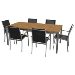 OUTLIV. Oviedo Gartenmöbelset 7-teilig Stapelsessel Mit Rimini Tisch 200x100 Cm Edelstahl/Schwarz -Outliv 1177729 3