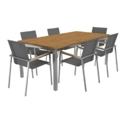 OUTLIV. Rimini Gartenmöbelset 7-tlg. Tisch 200x100cm Edelstahl/Silber-Schwarz