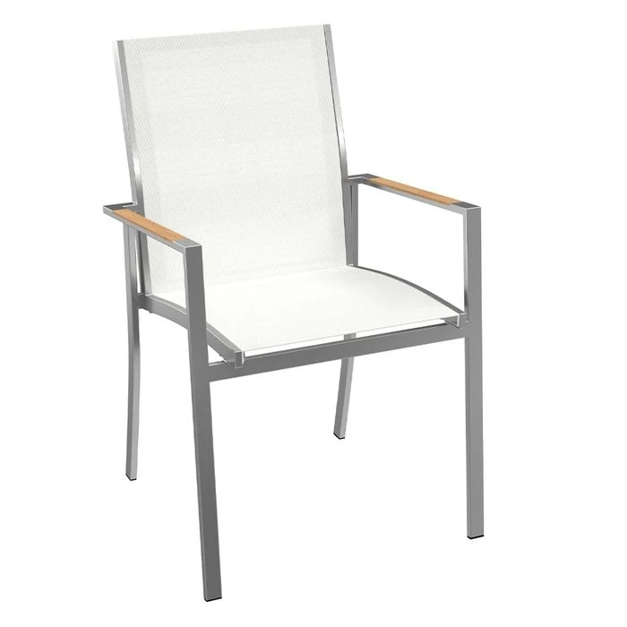 OUTLIV. Oviedo Stapelsessel Edelstahl/Textilene mit Teakarmlehnen Weiß OUTLIV. Oviedo Stapelsessel Edelstahl/Textilene Mit Teakarmlehnen Weiß -Outliv 836124 1