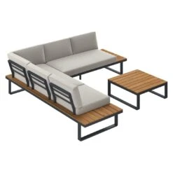 OUTLIV. Albufeira Ecklounge 3-teilig Aluminium/Akazie/Polster Schwarz/Teaklook/Royal Stone Grey -Outliv 931813 4