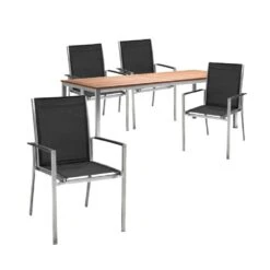 OUTLIV. Oviedo Gartenmöbelset 5-teilig Edelstahl / Textilen / Teak Schwarz