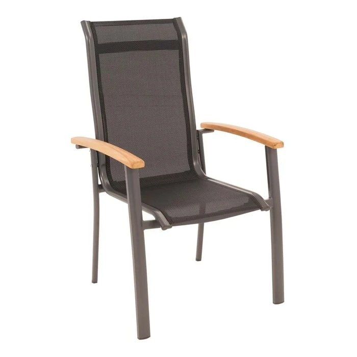 OUTLIV. Alpha Stapelsessel Aluminium/Textilene Teakarmlehnen Anthrazit/Schwarz OUTLIV. Alpha Stapelsessel Aluminium/Textilene Teakarmlehnen Anthrazit/Schwarz -Outliv 987187 1