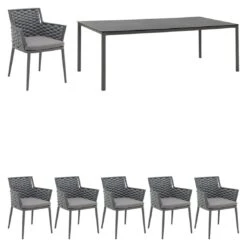 OUTLIV. Leon Gartenmöbelset 7-tlg.Tisch 220x100 Cm Anthrazit/Anthrazit-Blau-Meliert