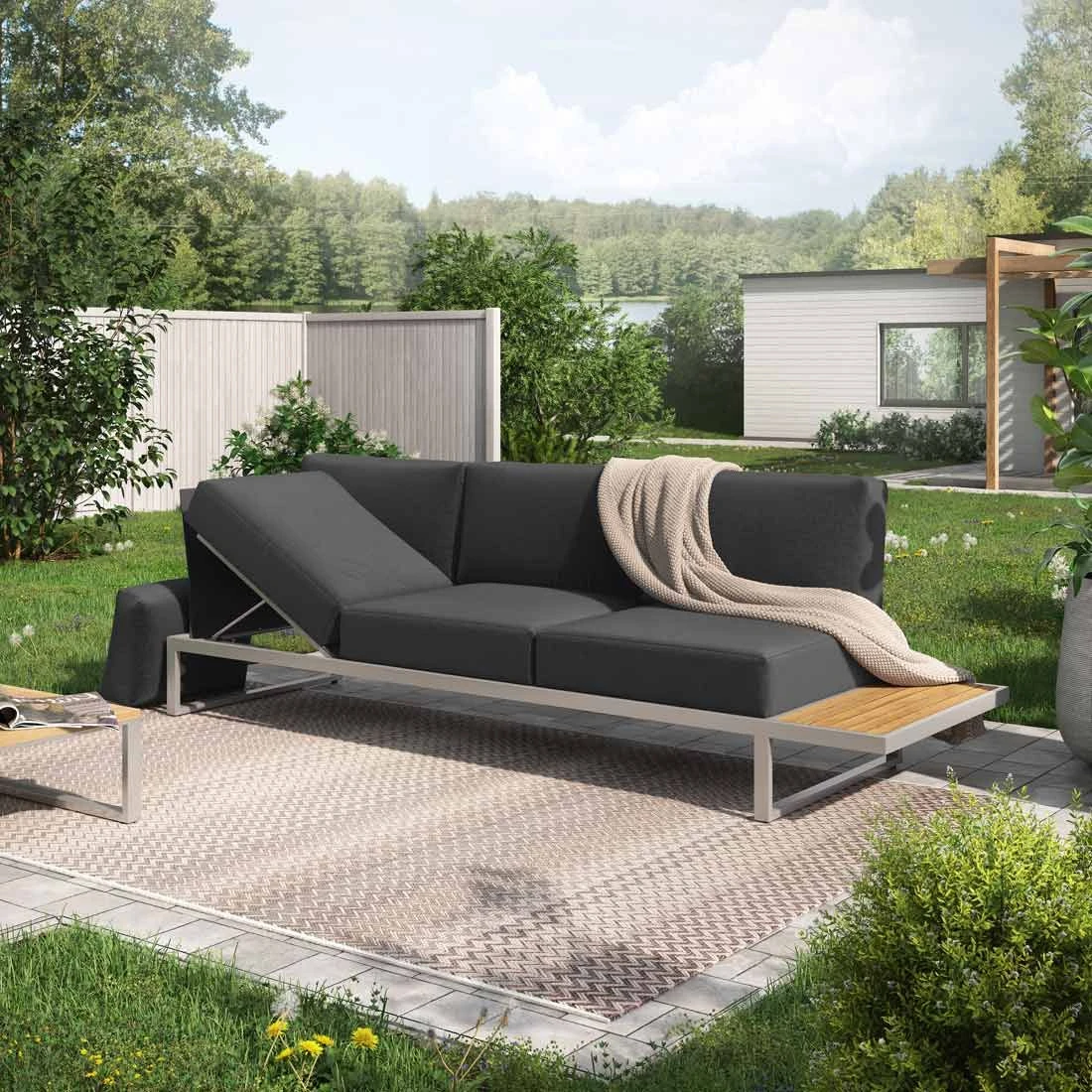 OUTLIV. Capri Gartensofa Schwarz OUTLIV. Capri Gartensofa Schwarz -Outliv outliv capri 3 sitzersofa edelstahl teak inklusive kissen schwarz 1168940 1