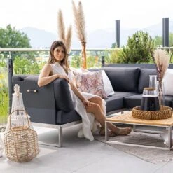 OUTLIV. Capri Gartensofa Schwarz 10 OUTLIV. Capri Gartensofa Schwarz -Outliv outliv capri 3 sitzersofa edelstahl teak inklusive kissen schwarz 1168940 11