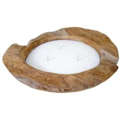 OUTLIV. Deko Kerze Mit Schüssel Teak Wurzel Natur