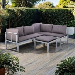 OUTLIV. Ecklounge Aluminium Inkl. Kissen Silber/Grau