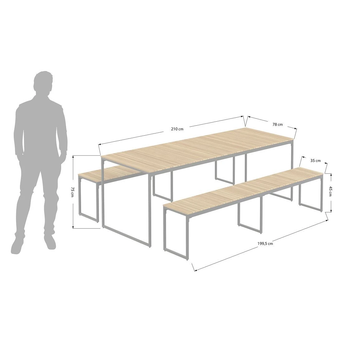 OUTLIV. Floris Gartenmöbel-Set 3-tlg. mit Tisch 210x78cm Schwarz OUTLIV. Floris Gartenmöbel-Set 3-tlg. Mit Tisch 210x78cm Schwarz -Outliv outliv floris diningset 210cm 3 teilig stahl akazie schwarz 1239813 10