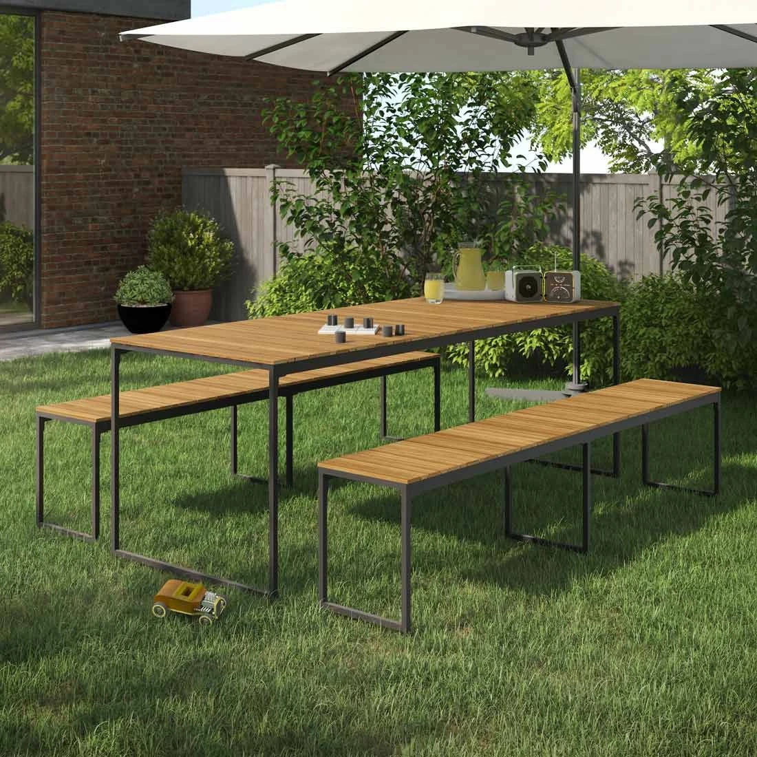 OUTLIV. Floris Gartenmöbel-Set 3-tlg. mit Tisch 210x78cm Schwarz OUTLIV. Floris Gartenmöbel-Set 3-tlg. Mit Tisch 210x78cm Schwarz -Outliv outliv floris diningset 210cm 3 teilig stahl akazie schwarz 1239813 2