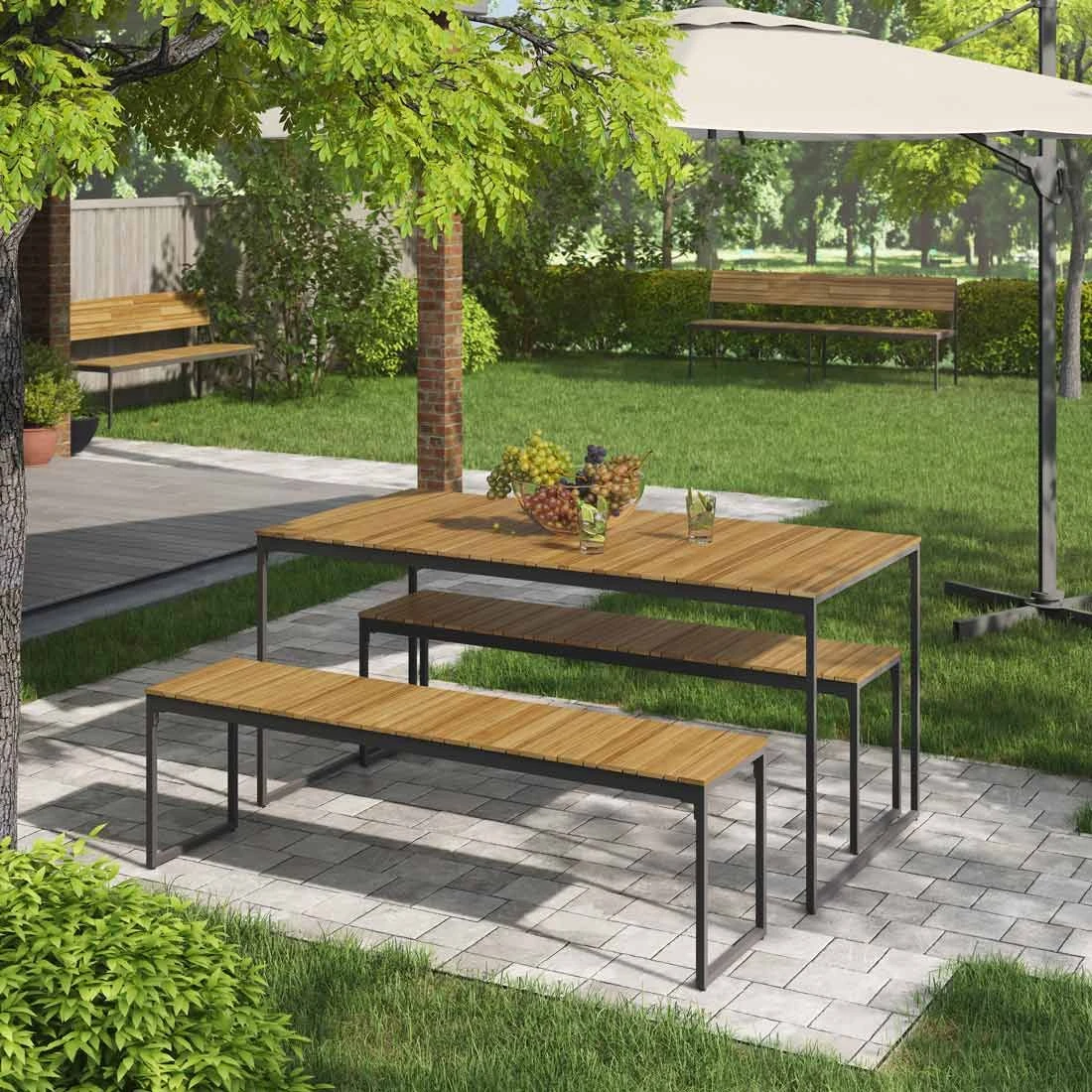 OUTLIV. Floris Gartenmöbel-Set 3-tlg. mit Tisch 160x78cm Schwarz OUTLIV. Floris Gartenmöbel-Set 3-tlg. Mit Tisch 160x78cm Schwarz -Outliv outliv floris diningset 3 teilig stahl akazie schwarz 1083635 2