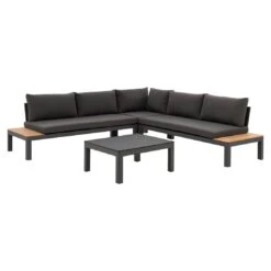 OUTLIV. Freddo Ecklounge 4-teilig Aluminium/Polster/Teak Dunkelgrau