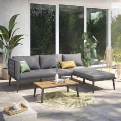 OUTLIV. India Ecklounge 3-tlg. Stahl/Akazie Anthrazit/Natur