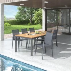 OUTLIV. Kobe Gartenmöbel-Set 7-tlg. Tisch 220x100cm Anthrazit/Natur