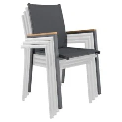 OUTLIV. Kobe Stapelsessel Aluminium/Textilene Mit Teakarmlehnen Anthrazit -Outliv outliv kobe stapelsessel aluminium textilene teak al dark grey charcoal 1169446 8