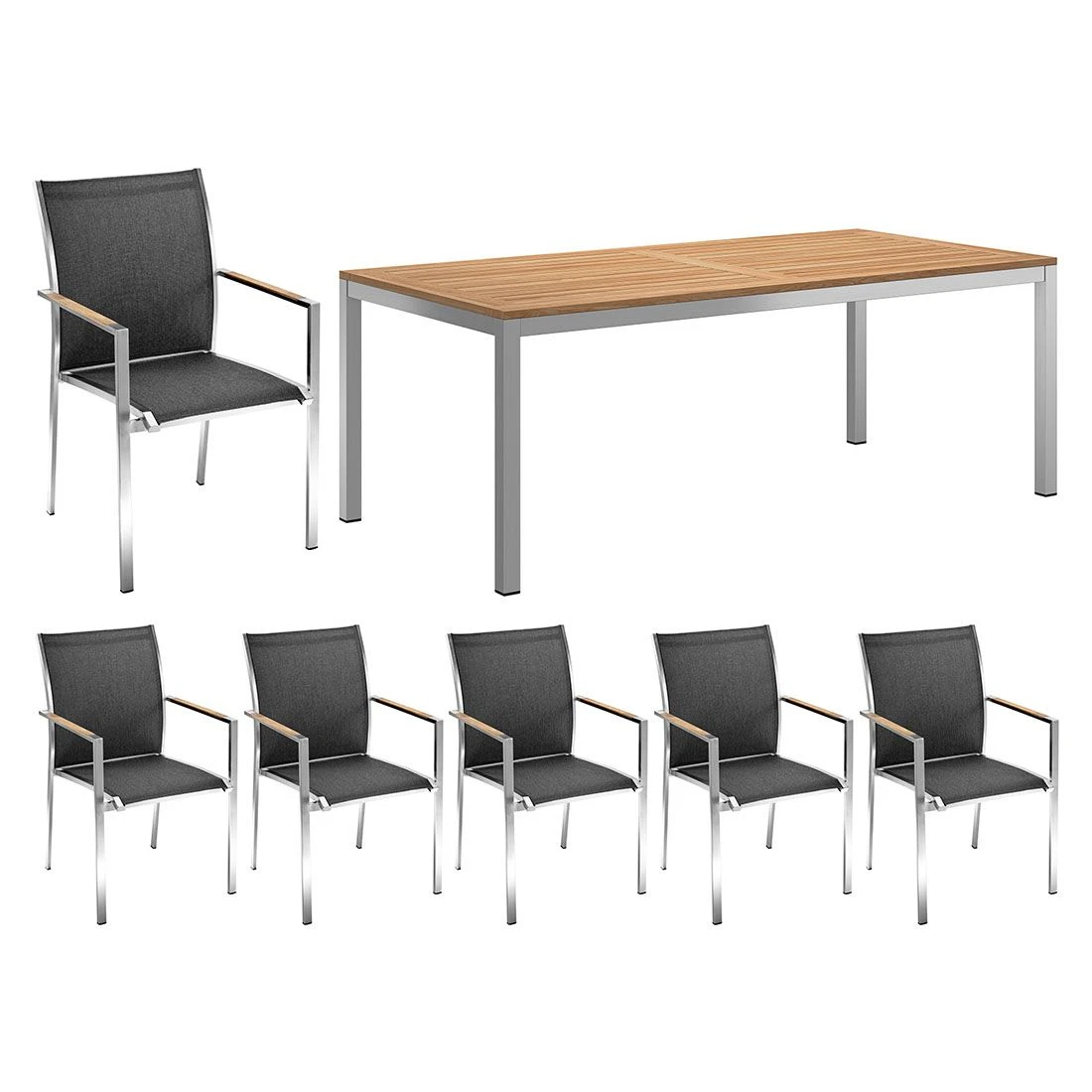 OUTLIV. Kreta Gartenmöbelset 7-tlg. Stapelsessel mit Tisch 220x100cm Silber/Coal OUTLIV. Kreta Gartenmöbelset 7-tlg. Stapelsessel Mit Tisch 220x100cm Silber/Coal -Outliv outliv kreta gartenmoebelset 7 tlg mit tisch 220x100cm 1443984 1