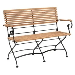 OUTLIV. Lindau Gartenbank 120x59 Cm Stahl/Teak Dunkelgrau
