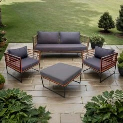 OUTLIV. Maui Loungeset 4-tlg. Stahl/Akazie/Polster Schwarz/Anthrazit