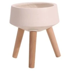 OUTLIV. Pflanzkübel Ø25,5x34cm Magnesia Mit Holzfüßen Buche Natur/Weiß