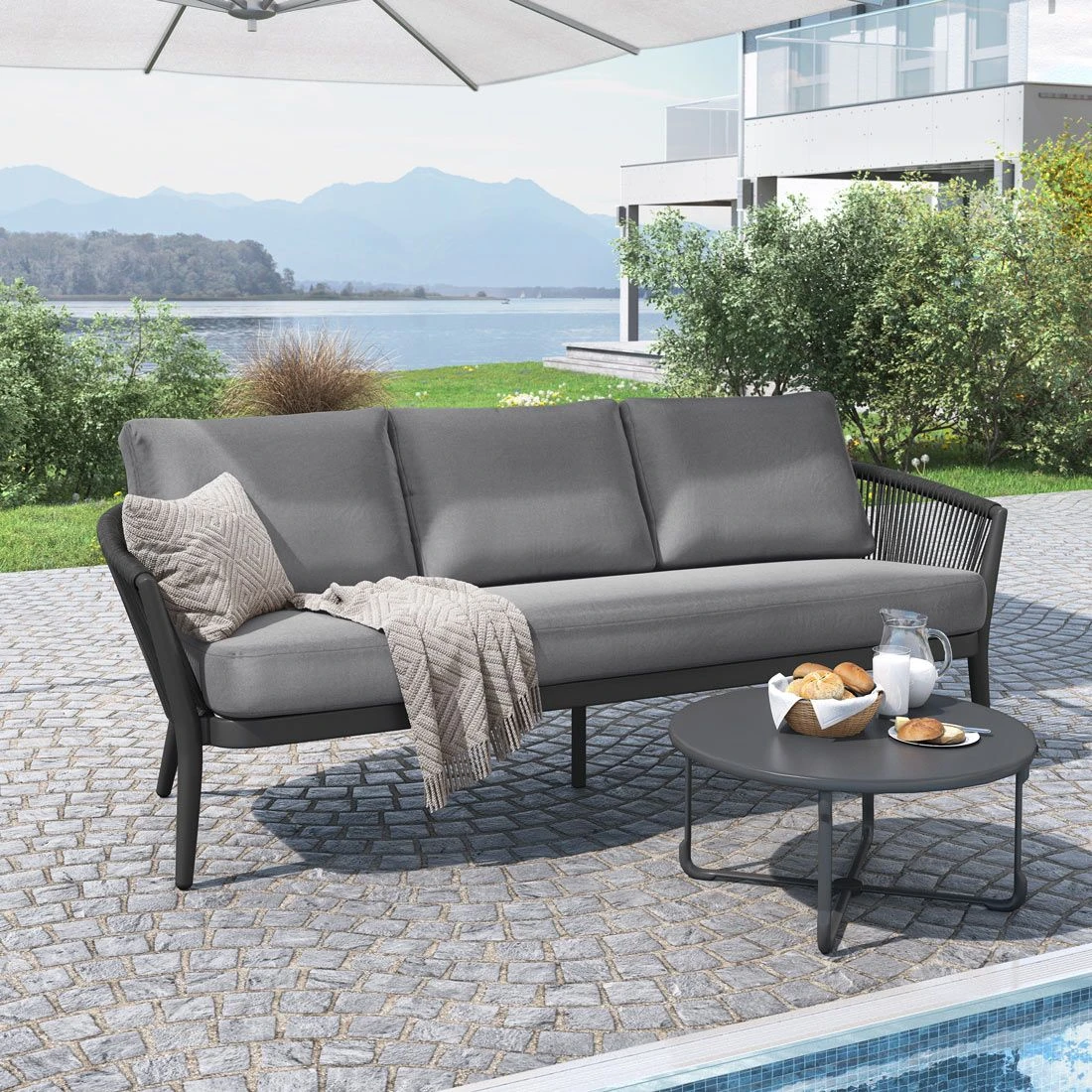 OUTLIV. Monet Gartensofa Aluminium/Rope inkl. Kissen Schwarz/Dunkelgrau OUTLIV. Monet Gartensofa Aluminium/Rope Inkl. Kissen Schwarz/Dunkelgrau -Outliv outliv monet 3 sitzersofa aluminium rope inkl kissen 1412876 1
