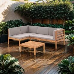 OUTLIV. Odense Ecklounge 3-tlg. Akazie/Polyester Teak Look/Hellgrau