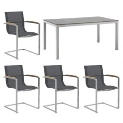 OUTLIV. Rimini Gartenmöbelset 5-tlg. Mit Tisch 160x90 Cm Silber-Schwarz/Zement