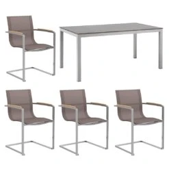 OUTLIV. Rimini Gartenmöbelset 5-tlg. Mit Tisch 160x90 Cm Taupe/Zement