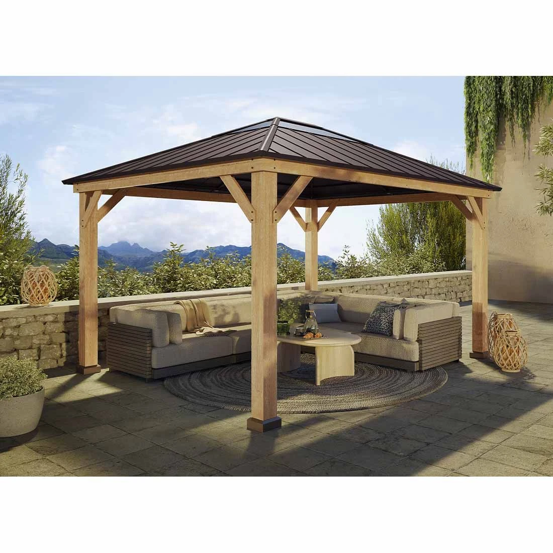 OUTLIV. Gartenpavillon Zedernholz/Stahl Braun OUTLIV. Gartenpavillon Zedernholz/Stahl Braun -Outliv outliv pavillon 393x335 cm zedernholz stahl 1422204 9