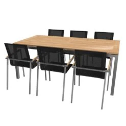 OUTLIV. Rimini Gartenmöbelset 7-tlg. Tisch 200x100cm Edelstahl/Schwarz -Outliv outliv rimini ii gartenmobelset 8tlg stapel tisch 200cm edelstahl schwarz 1176585 3