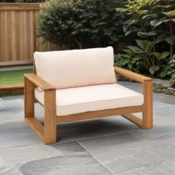 OUTLIV. Santa Cruz Loungesessel Akazie/Polyester Natur/Ecru